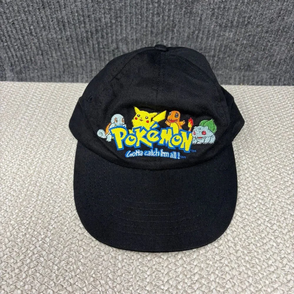 Vintage Pokémon Gotta Catch Em All Black Strapback Hat Cap Nintendo 90s